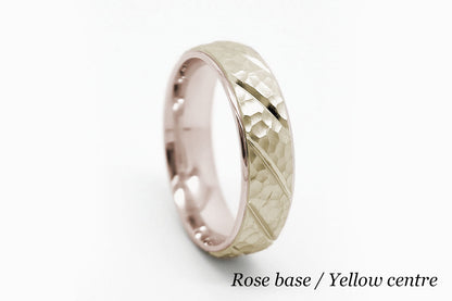 6mm Gold Wedding Band for Men and Women Hammered Diagonal Design | AT-6137