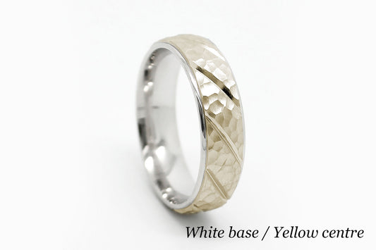 6mm Gold Wedding Band for Men and Women Hammered Diagonal Design | AT-6137