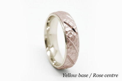 6mm Gold Wedding Band for Men and Women Hammered Diagonal Design | AT-6137