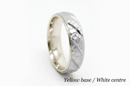 6mm Gold Wedding Band for Men and Women Hammered Diagonal Design | AT-6137