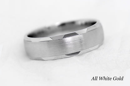 6mm Gold Brushed Satin Wedding Band for Men and Women Faceted Edges | 6170
