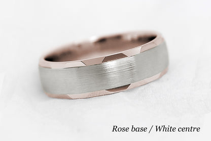 6mm Gold Brushed Satin Wedding Band for Men and Women Faceted Edges | 6170
