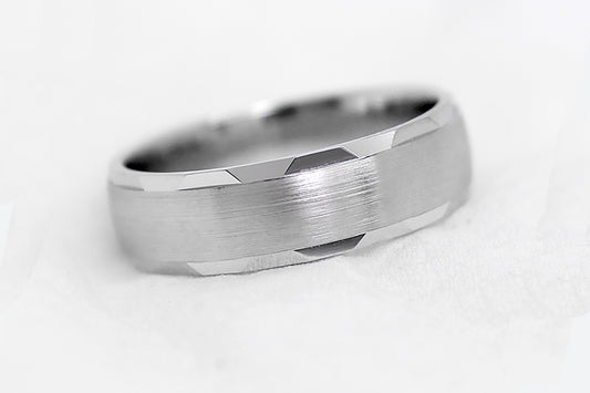 6mm 925 Silver Brushed Satin Wedding Band for Men and Women Faceted Edges | 6170