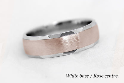 6mm Gold Brushed Satin Wedding Band for Men and Women Faceted Edges | 6170