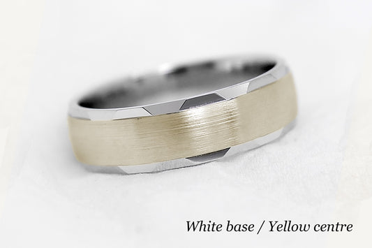 6mm Gold Brushed Satin Wedding Band for Men and Women Faceted Edges | 6170