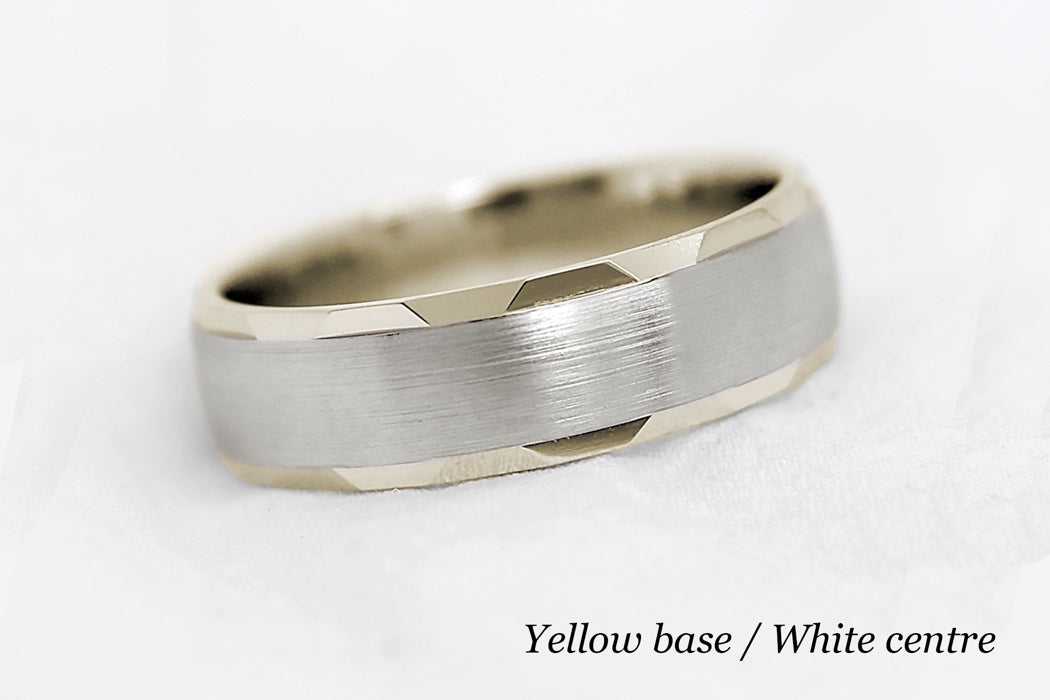 6mm Gold Brushed Satin Wedding Band for Men and Women Faceted Edges | 6170