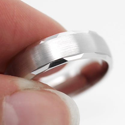 6mm 925 Silver Brushed Satin Wedding Band for Men and Women Faceted Edges | 6170