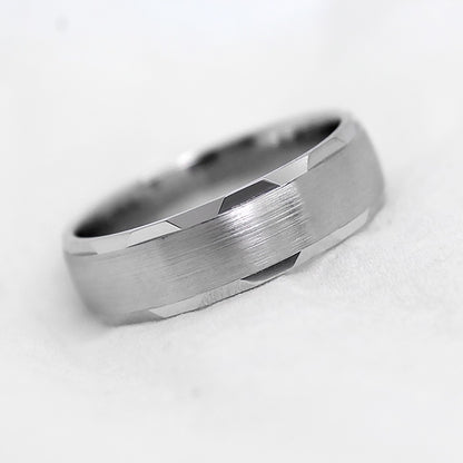 6mm 925 Silver Brushed Satin Wedding Band for Men and Women Faceted Edges | 6170