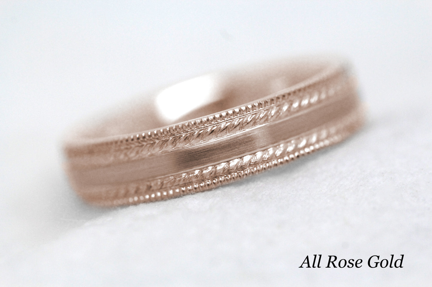 4mm Gold Brushed Wedding Band for Men and Women with Double Milgrain | AT-6537