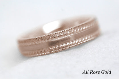 4mm Gold Brushed Wedding Band for Men and Women with Double Milgrain | AT-6537