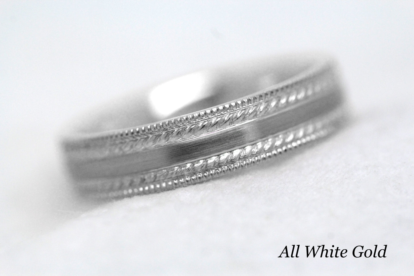 4mm Gold Brushed Wedding Band for Men and Women with Double Milgrain | AT-6537