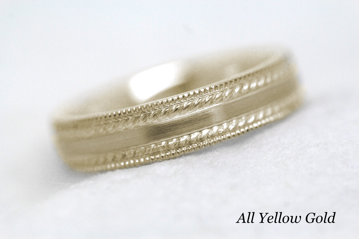 4mm Gold Brushed Wedding Band for Men and Women with Double Milgrain | AT-6537