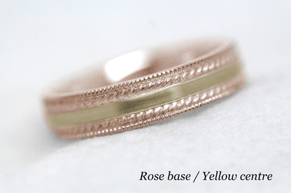 4mm Gold Brushed Wedding Band for Men and Women with Double Milgrain | AT-6537