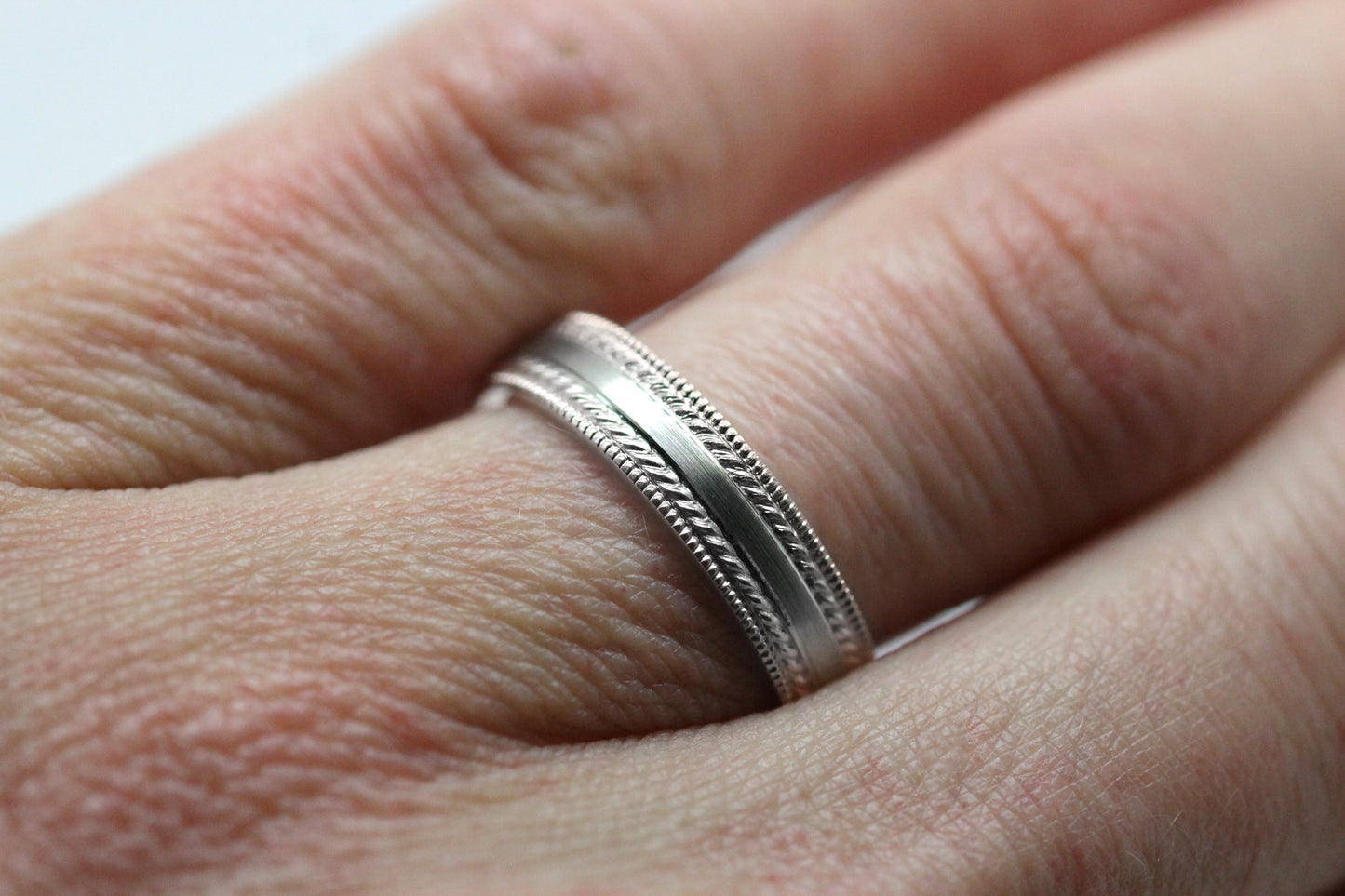 4mm 925 Silver Brushed Wedding Band for Men and Women with Double Milgrain | AT-6537
