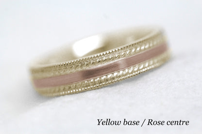 4mm Gold Brushed Wedding Band for Men and Women with Double Milgrain | AT-6537