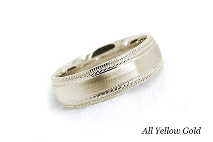 6mm Gold Brushed Wedding Band for Men and Women with Double Milgrain | 6537