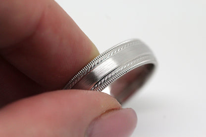 6mm 925 Silver Brushed Wedding Band for Men and Women with Double Milgrain | AT-6537