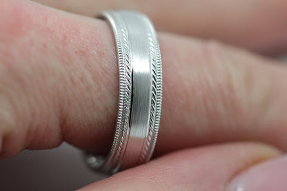 6mm 925 Silver Brushed Wedding Band for Men and Women with Double Milgrain | AT-6537