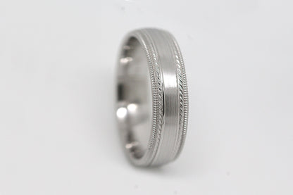 6mm 925 Silver Brushed Wedding Band for Men and Women with Double Milgrain | AT-6537