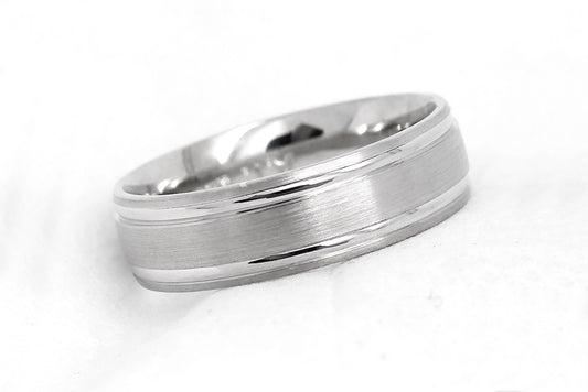 6mm 925 Silver Classic Brushed Satin Wedding Band for Men and Women Polished Lines | 6547