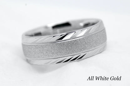 8mm Gold Wedding Band for Men and Women with Filigree Edge | T-6673