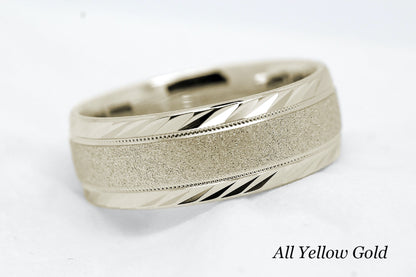 8mm Gold Wedding Band for Men and Women with Filigree Edge | T-6673