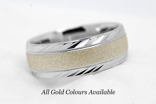 8mm Gold Wedding Band for Men and Women with Filigree Edge | T-6673
