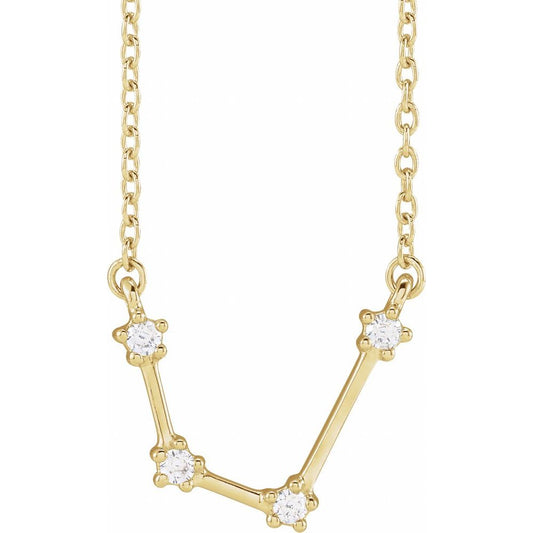 14K Yellow Gold Aquarius Constellation Zodiac Necklace with 4 Natural Diamonds