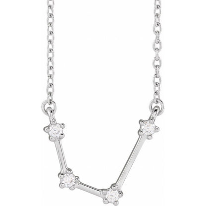 14K White Gold Aquarius Constellation Zodiac Necklace with 4 Natural Diamonds
