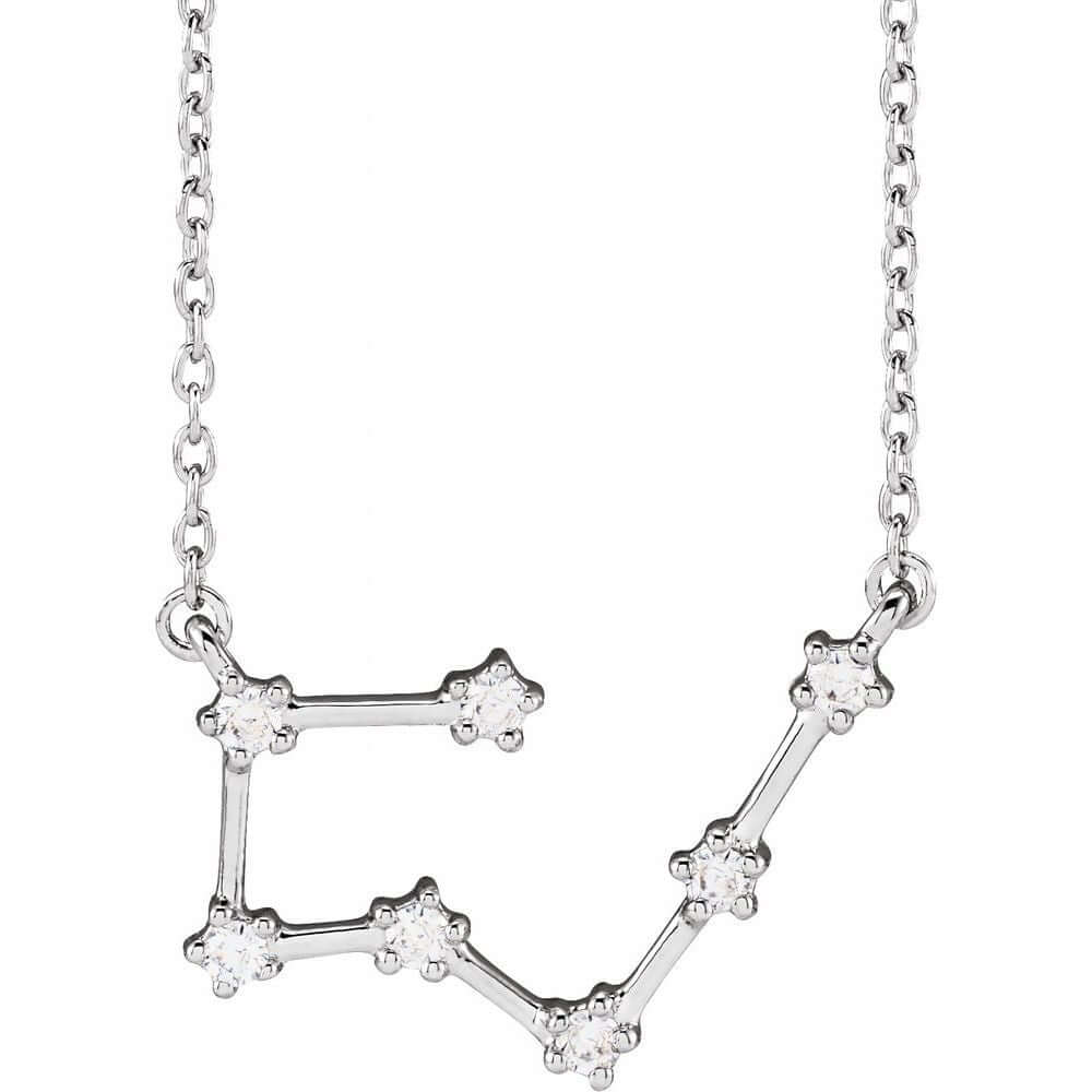 14K White Gold Taurus Constellation Zodiac Necklace with 7 Natural Diamonds