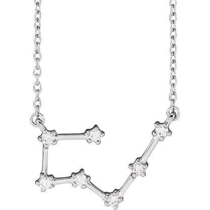 14K White Gold Taurus Constellation Zodiac Necklace with 7 Natural Diamonds