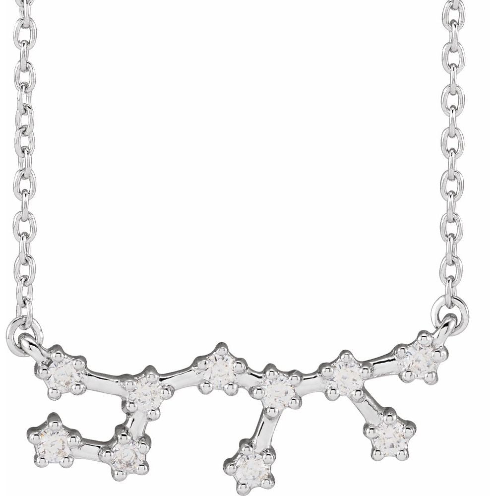 14K White Gold Sagittarius Constellation Zodiac Necklace with 10 Natural Diamonds