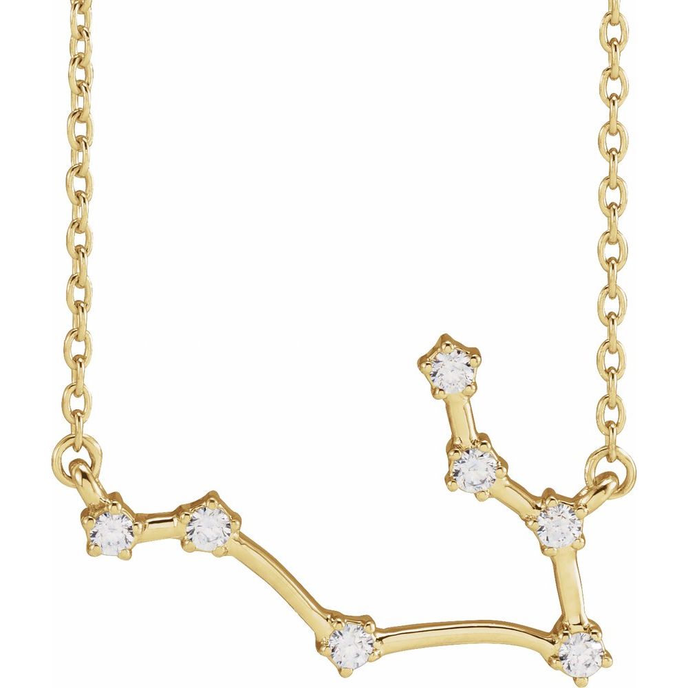 14K Yellow Gold Gemini Constellation Zodiac Necklace with 7 Natural Diamonds