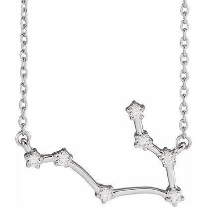 14K White Gold Gemini Constellation Zodiac Necklace with 7 Natural Diamonds