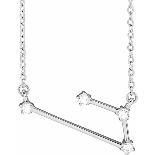 14K White Gold Aries Constellation Zodiac Necklace with 4 Natural Diamonds
