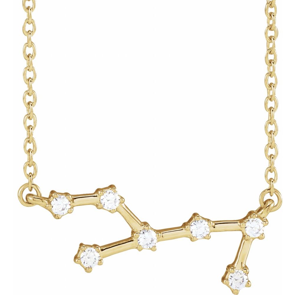 14K Yellow Gold Virgo Constellation Zodiac Necklace with 7 Natural Diamonds