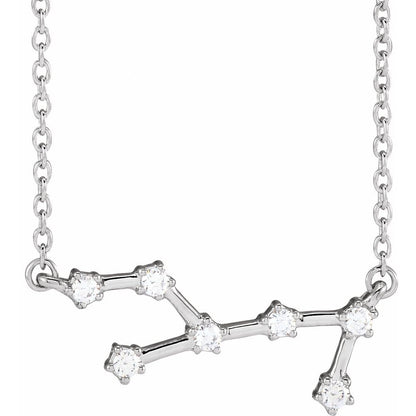 14K White Gold Virgo Constellation Zodiac Necklace with 7 Natural Diamonds