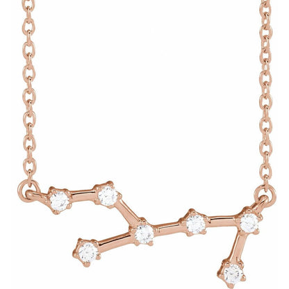 14K Rose Gold Virgo Constellation Zodiac Necklace with 7 Natural Diamonds