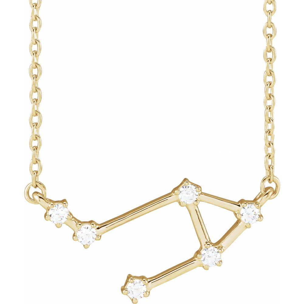 14K Yellow Gold Libra Constellation Zodiac Necklace with 6 Natural Diamonds