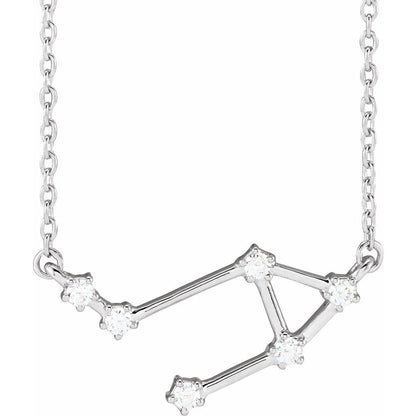 14K White Gold Libra Constellation Zodiac Necklace with 6 Natural Diamonds