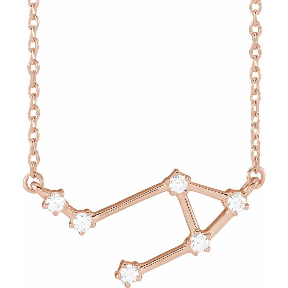 14K Rose Gold Libra Constellation Zodiac Necklace with 6 Natural Diamonds