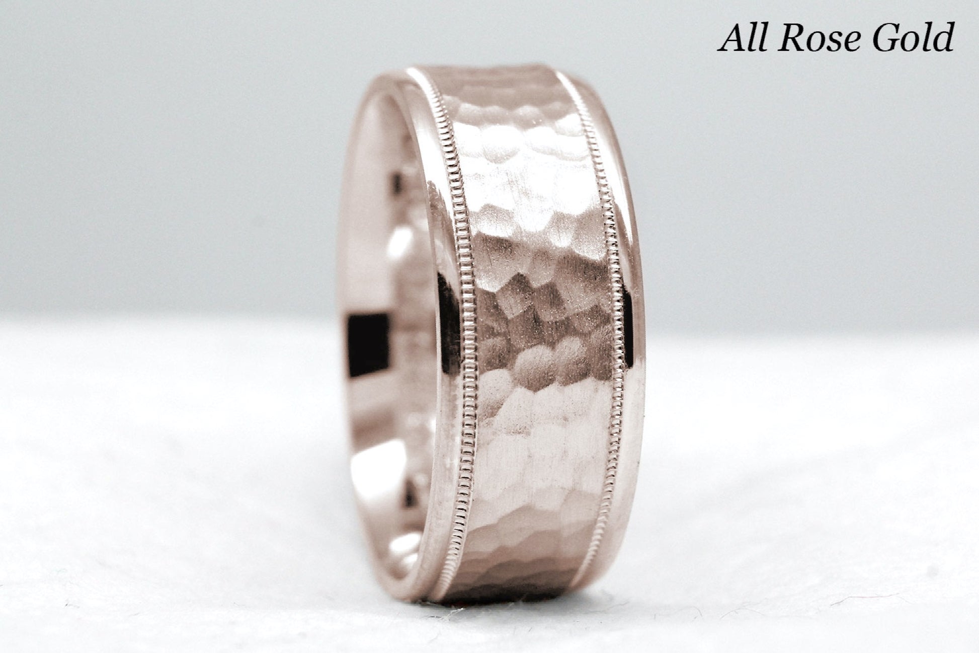 rose gold 8mm hammered wedding band for men and women
