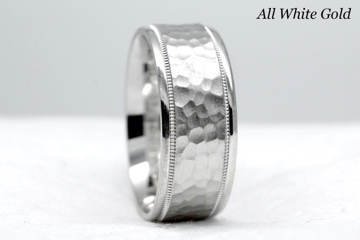 white gold 8mm hammered wedding band for men and women