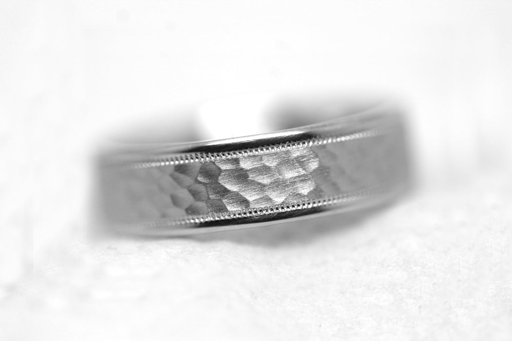 6mm 925 Silver Hammered Wedding Band for Men and Women with Milgrain | 8008