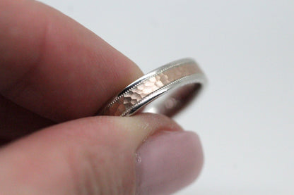 4mm white gold with rose gold hammered wedding ring for men and women