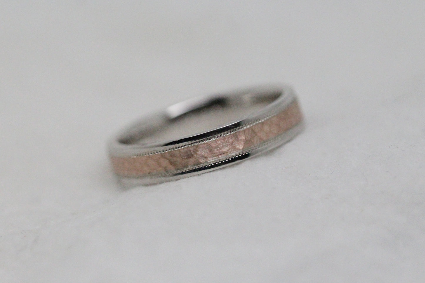 4mm white gold with rose gold hammered wedding ring for men and women