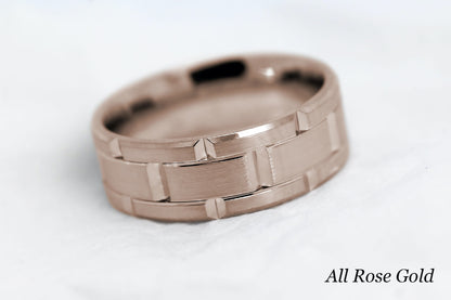 8mm Gold Wedding Band for Men Luxury Beveled Heavy  | AT-8023
