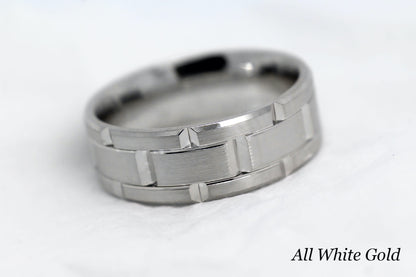 8mm Gold Wedding Band for Men Luxury Beveled Heavy  | AT-8023