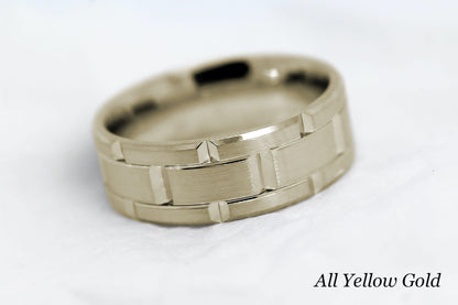 8mm Gold Wedding Band for Men Luxury Beveled Heavy  | AT-8023