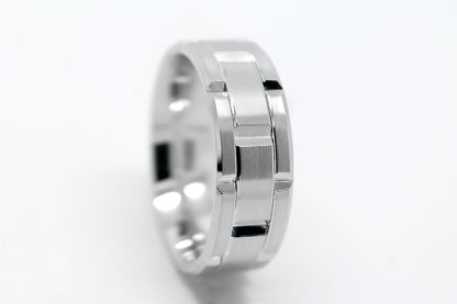 8mm Gold Wedding Band for Men Luxury Beveled Heavy  | AT-8023